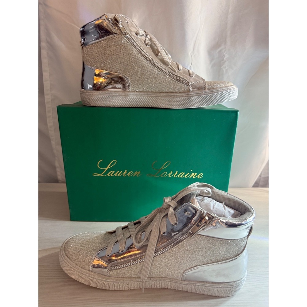 Lauren Larraine womens shimmering Silver Skippy high top sneakers size 8